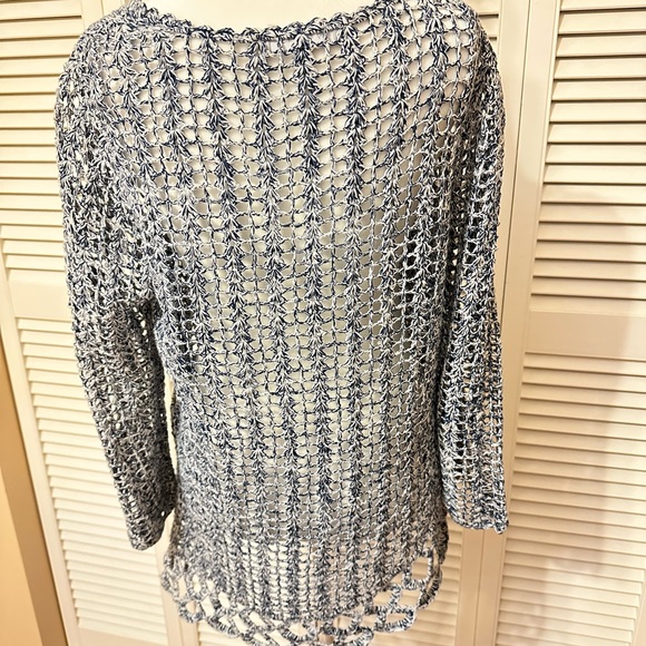 NY Collection Blue and White Crochet Top - Picture 2 of 6